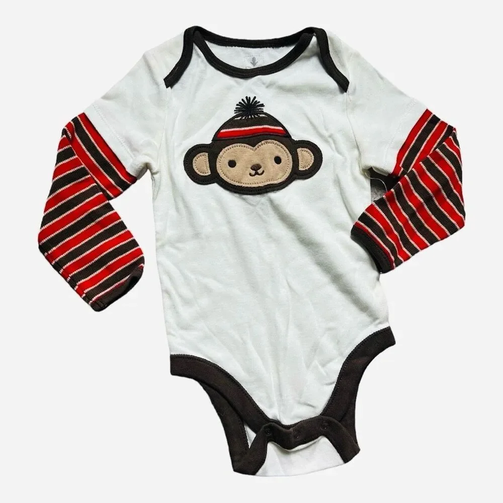 NWT Baby Boys Old Navy Vintage Sock Monkey Layered Look Bodysuit - Sz 18-24 mo